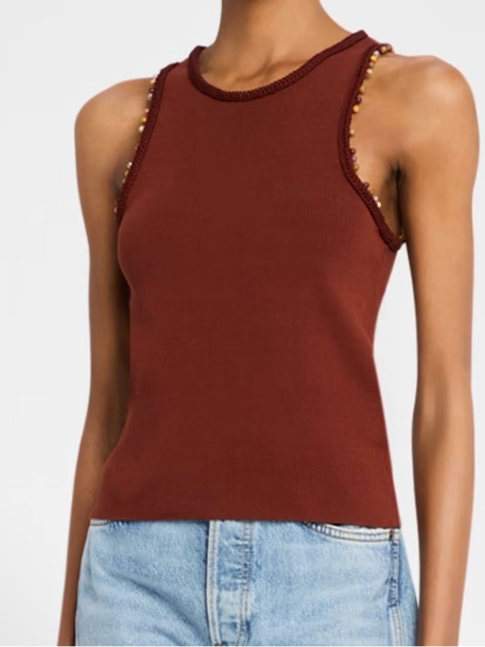 A.L.C. Beaded Trim Sleeveless Tank - Brick Red